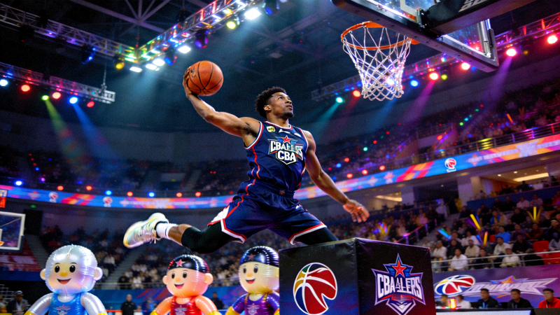 CBA全明星周末扣篮大赛 - 球员飞跃障碍完成暴扣