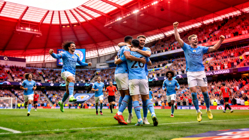 英超联赛曼市德比火爆场面 - 球员庆祝进球